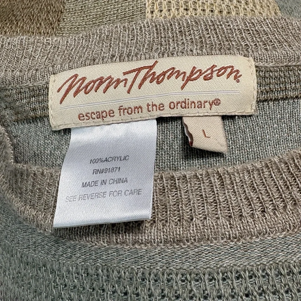 VTG Norm Thompson Patchwork Knit Sweater Large L EUC Geometric Block Pattern 90s